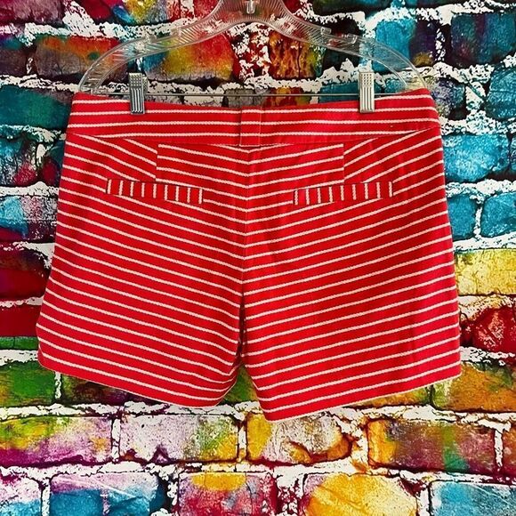 J. Crew Stretch Chino Style Shorts Style 37571 Size 8 Coral/White Stripes - Picture 3 of 6